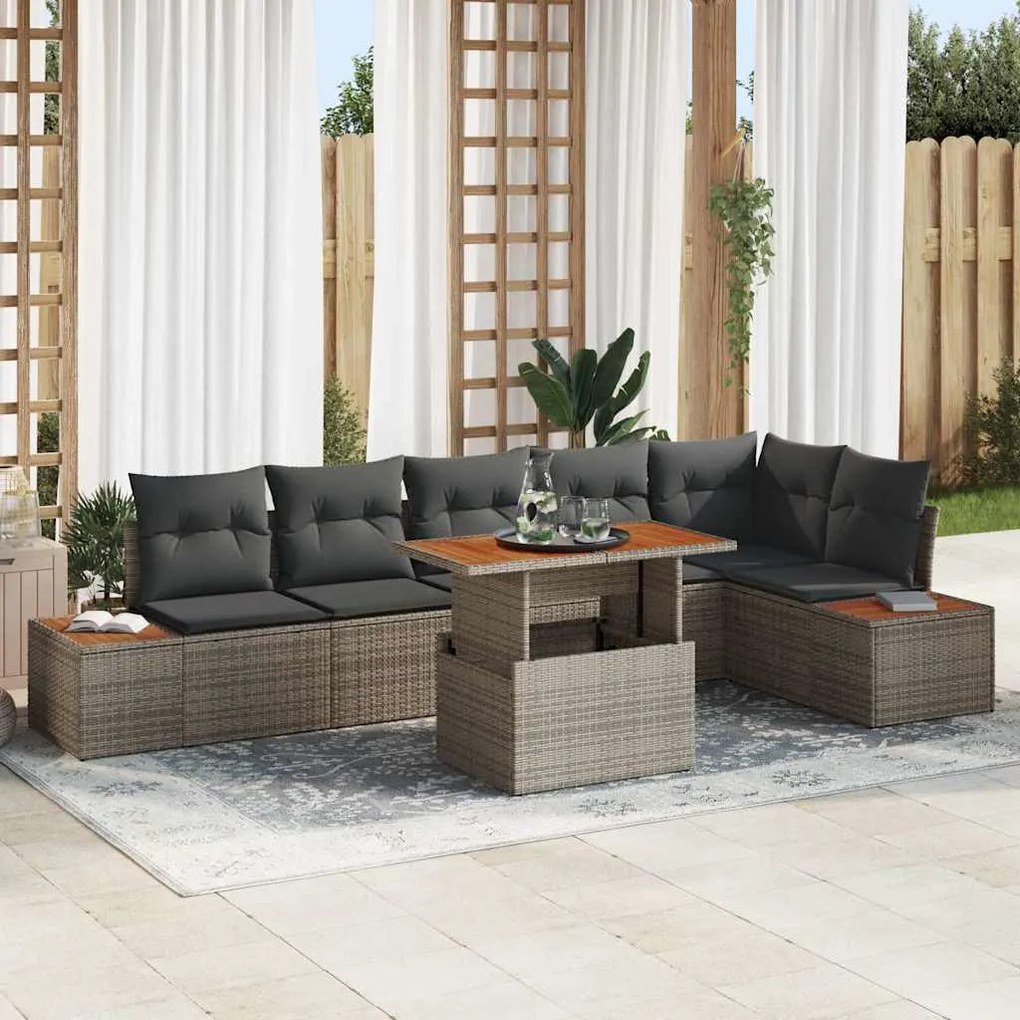 vidaXL Σέτ φαγητού για κήπο 7 pcs Γκρι, Καφέ 100 x 55 x 73 εκ