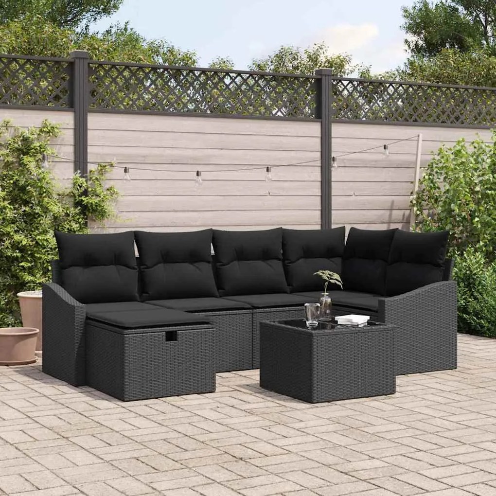 vidaXL Σετ Καναπέ Κήπου 7 pcs Μαύρο 55 x 62 x 69 εκ Πολυ ράταν