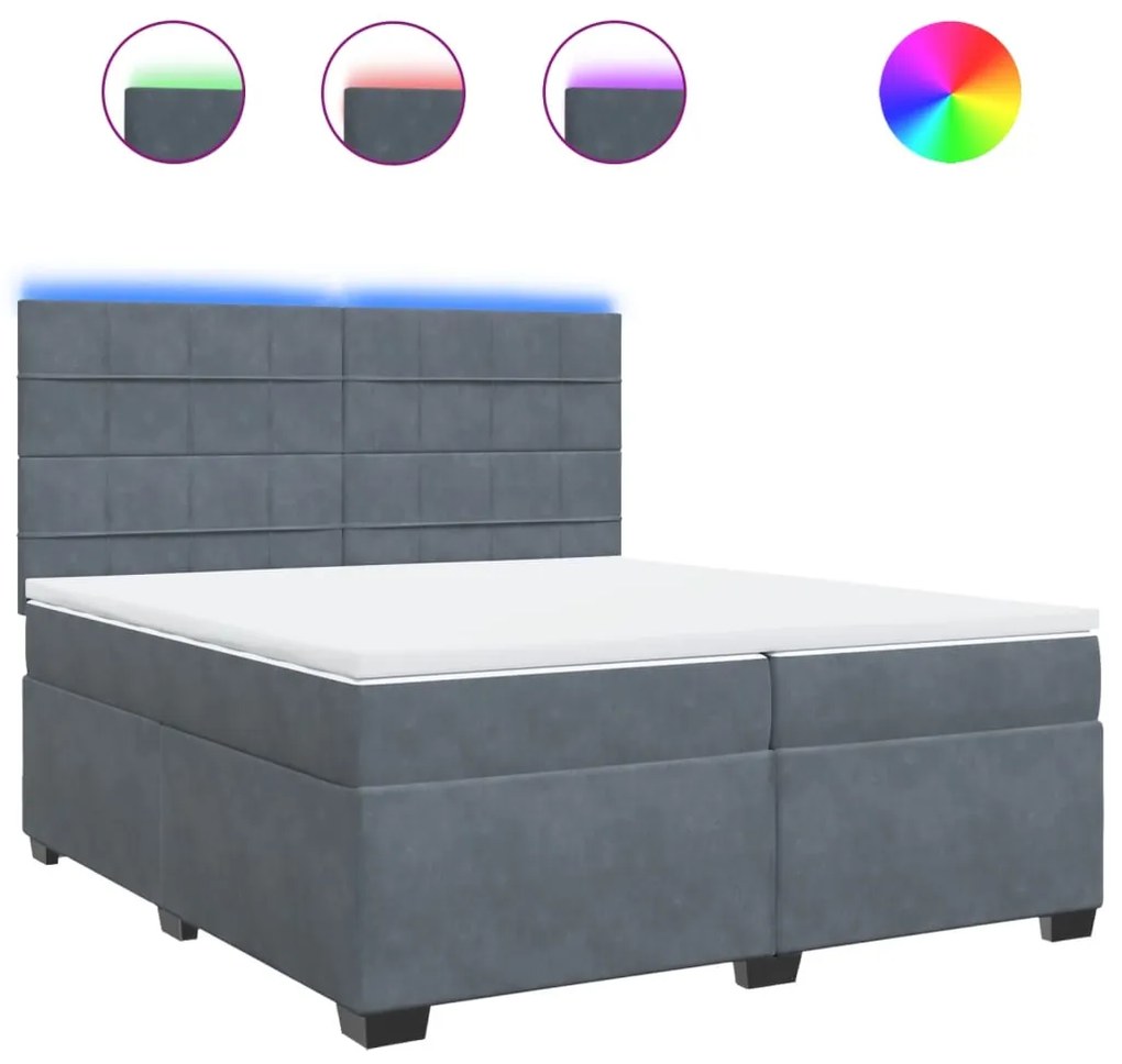 vidaXL Κρεβάτι Boxspring με Στρώμα Σκούρο Γκρι 200x200 εκ. Βελούδινο