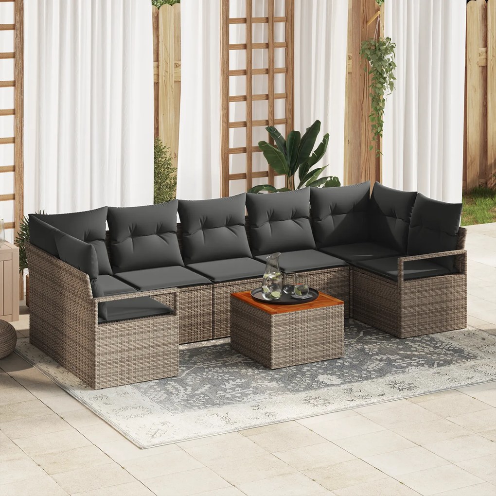 vidaXL Σετ Καναπέ Κήπου Γκρι 8 pcs Γκρι Μεγάλο Ρατάν