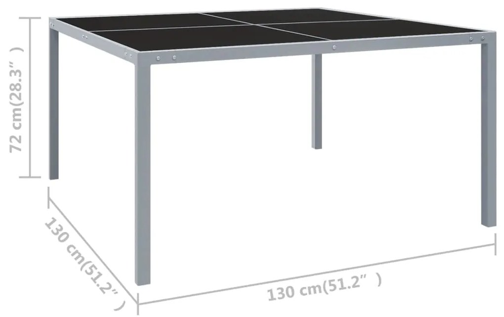 Τραπέζι Κήπου Γκρι 130 x 130 x 72 εκ. από Ατσάλι και Γυαλί - Γκρι