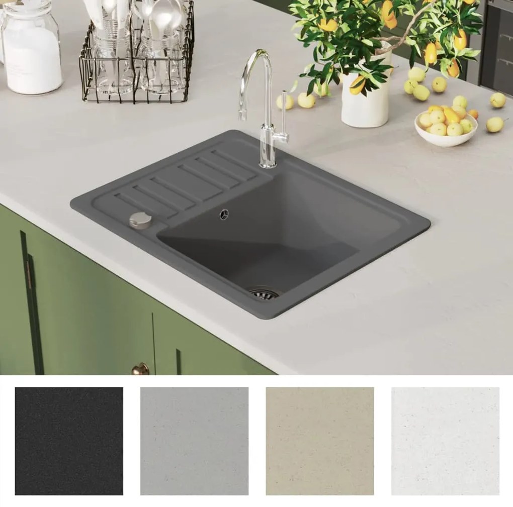 vidaXL Νεροχύτης με Μονή Γούρνα Γκρι Γρανιτένιος