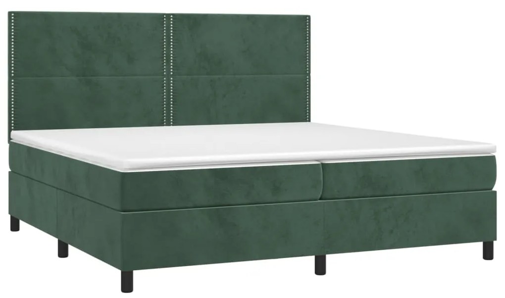 vidaXL Κρεβάτι Boxspring με Στρώμα Σκούρο Πράσινο 200x200εκ. Βελούδινο