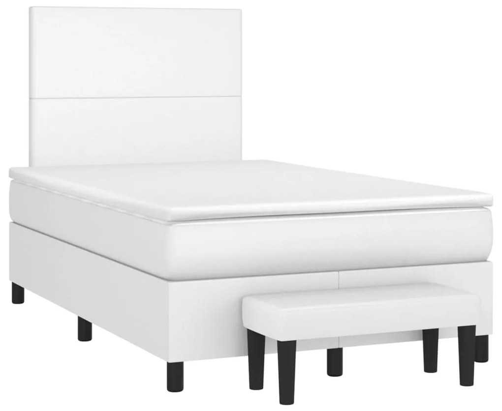 vidaXL Κρεβάτι Boxspring με Στρώμα Λευκό 120x200εκ.από Συνθετικό Δέρμα