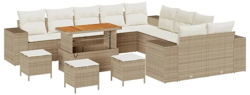 vidaXL Σετ Καναπέ Κήπου Ρυθμιζόμενο ύψος 13 pcs Μπεζ συνθετικό ρατάν