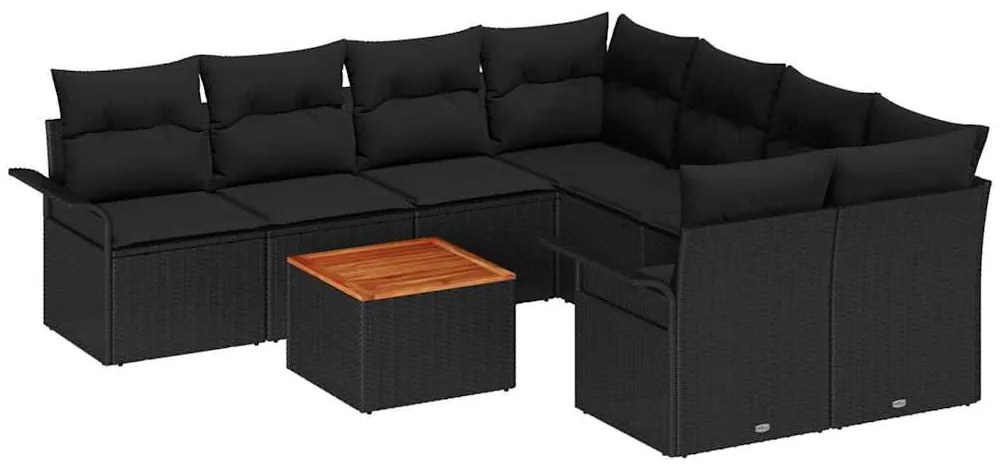 vidaXL Σετ Καναπέ Κήπου 9 pcs Μαύρο Πολυ ράταν
