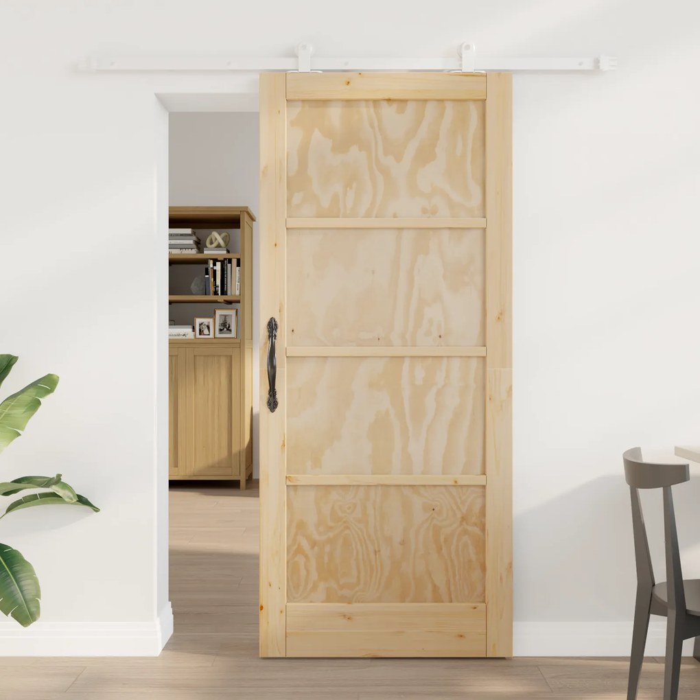 vidaXL Συρόμενη Πόρτα με Σετ Εξαρτημάτων 86x198.5 εκ Στερεό Ξύλο Πεύκο