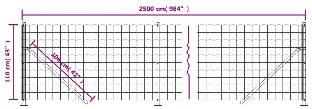 vidaXL Συρματόπλεγμα Περίφραξης Πράσινο 1,1 x 25 μ. με Βάσεις Φλάντζα