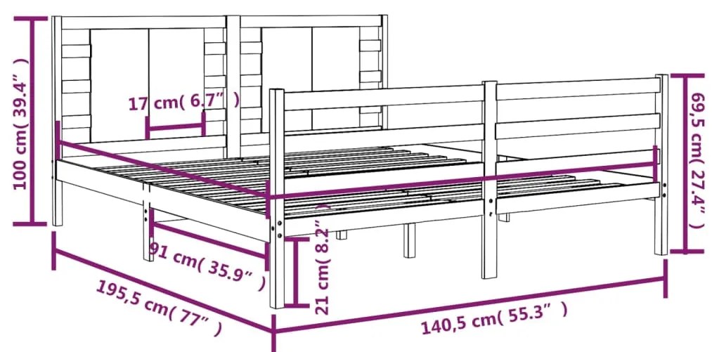 vidaXL Σκελετός Κρεβατιού Χωρίς Στρώμα 135x190 εκ Μασίφ Ξύλο Πεύκου