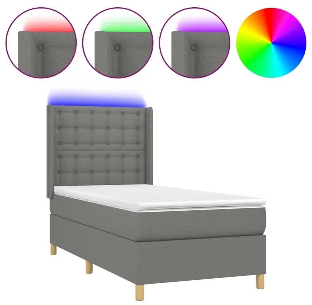 ΚΡΕΒΑΤΙ BOXSPRING ΜΕ ΣΤΡΩΜΑ &amp; LED ΣΚ.ΓΚΡΙ 100X200 ΕΚ ΥΦΑΣΜΑΤΙΝΟ 3139174