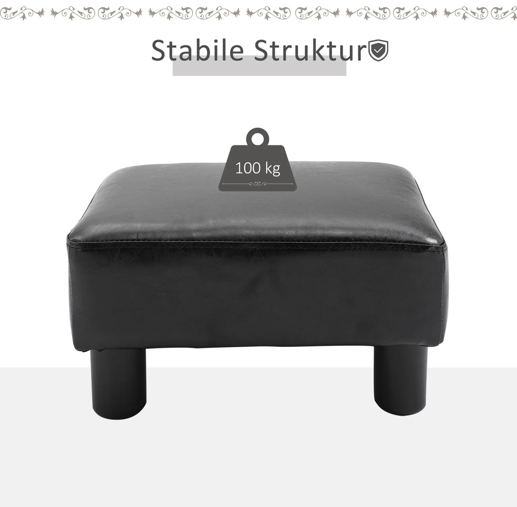 HOMCOM Σκαμπό, σκαμπό με δερματίνη, μοντέρνο σκαμπό, σκαμπό από δερματίνη, οθωμανικό για υπνοδωμάτιο, σαλόνι, Μαύρο