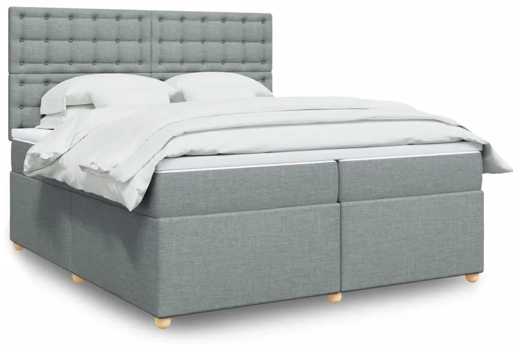 vidaXL Κρεβάτι Boxspring με Στρώμα Ανοιχτό Γκρι 200x200 εκ. Υφασμάτινο