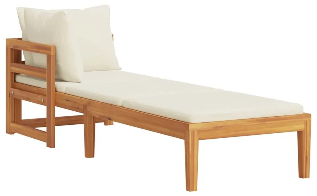 vidaXL Ξαπλώστρα με 1 Μπράτσο από Ξύλο Ακακίας με Κρεμ/Λευκά Μαξιλάρια