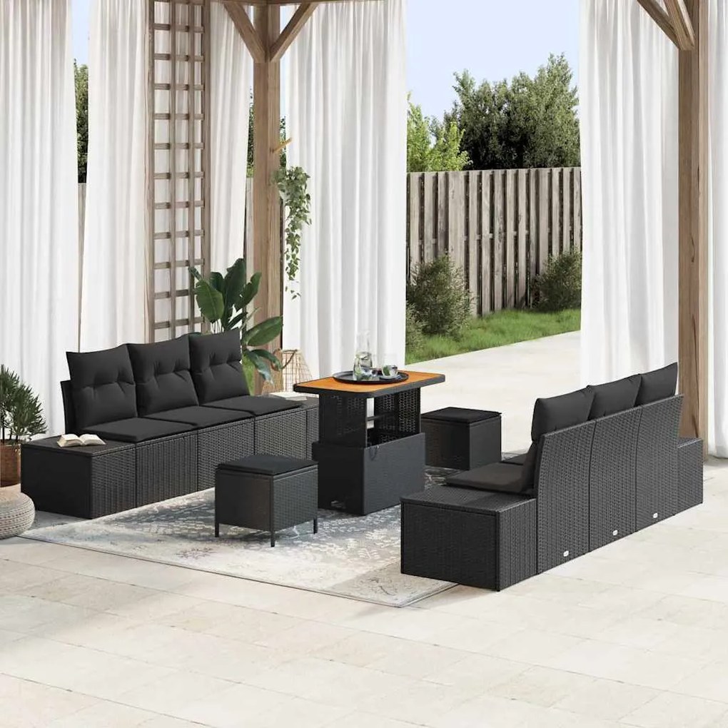 vidaXL Σετ Καναπέ Κήπου με μαξιλάρι 9 pcs Μαύρο 90 x 55 x 71 cm