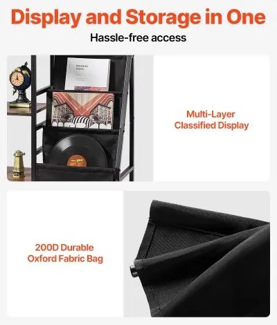 VEVOR 3-Tier Record Player Stand Metal Vinyl Record Stand up to 280 Album Black