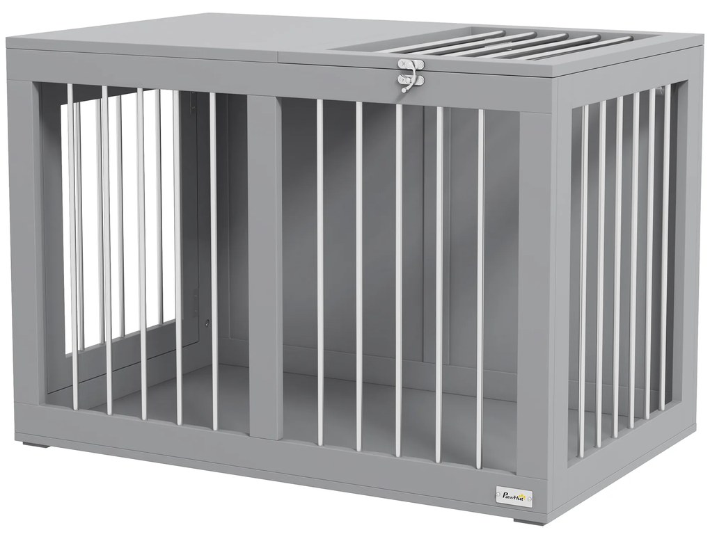 PawHut Κλουβί σκύλου, κουτί μεταφοράς σκύλου, 2 πόρτες, κλειδώματος, ατσάλινο πλέγμα, 80 cm x 50 cm x 56,5 cm, Γκρι