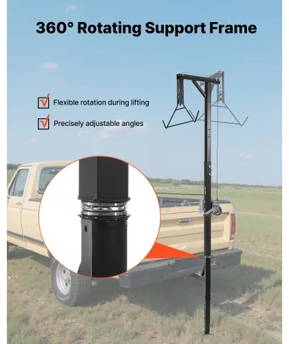 VEVOR Truck Hitch Game Hoist, 600 lbs Load Capacity, Hunting Deer Hoist with 2-inch Receiver, 360-Degree Swivel Shaft &amp; Adjustable Height, Includes Gambrel Winch for Skinning &amp; Cleaning Game