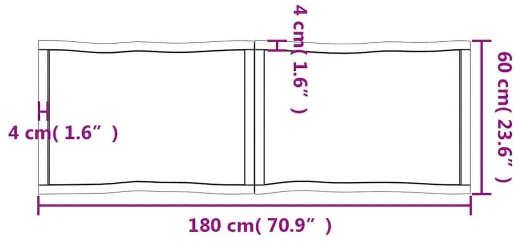 Επιφ Τραπεζιού Αν Καφέ 180x60x(2-6)εκ.Ακατέργ. Μασίφ Ξύλο Δρυός - Καφέ