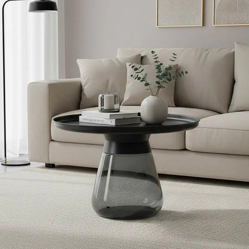 Βοηθητικό τραπέζι Lafo Inart μαύρο μέταλλο-μαύρο γυαλί Φ60x42εκ 60x60x42 εκ.