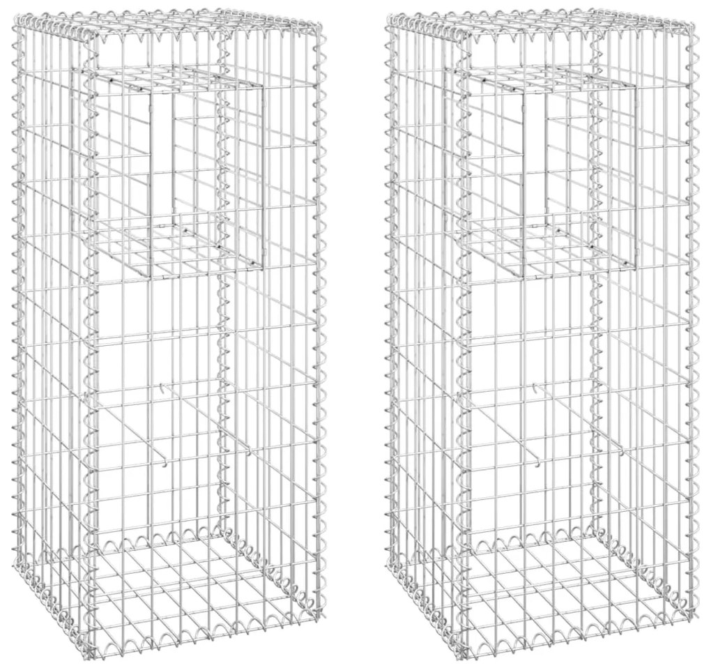 Συρματοκιβώτια Στύλοι 2 τεμ. 40 x 40 x 100 εκ. Σιδερένιοι - Ασήμι