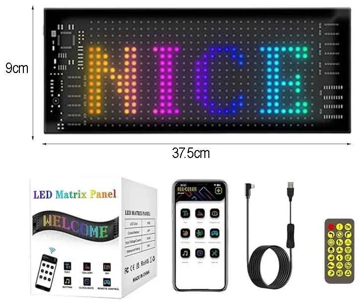 Εύκαμπτη LED Πινακίδα RGB Bluetooth με Κινούμενες Εικόνες και Κείμενο μέσω Εφαρμογής 37.5x9cm - LED Matrix Panel-074137-150275