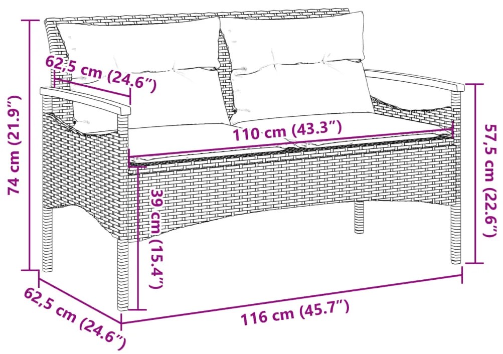 ΠΑΓΚΑΚΙ ΚΗΠΟΥ ΜΑΥΡΟ 116X62,5X74ΕΚ. ΣΥΝΘΕΤΙΚΟ ΡΑΤΑΝ ΜΕ ΜΑΞΙΛΑΡΙΑ 368401