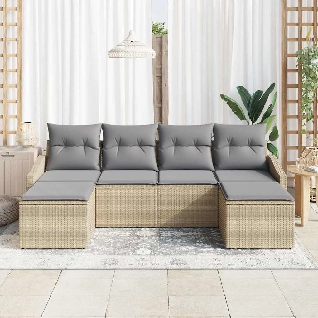 vidaXL Σετ Καναπέ Κήπου 6 pcs Μπεζ Πολυ ράταν