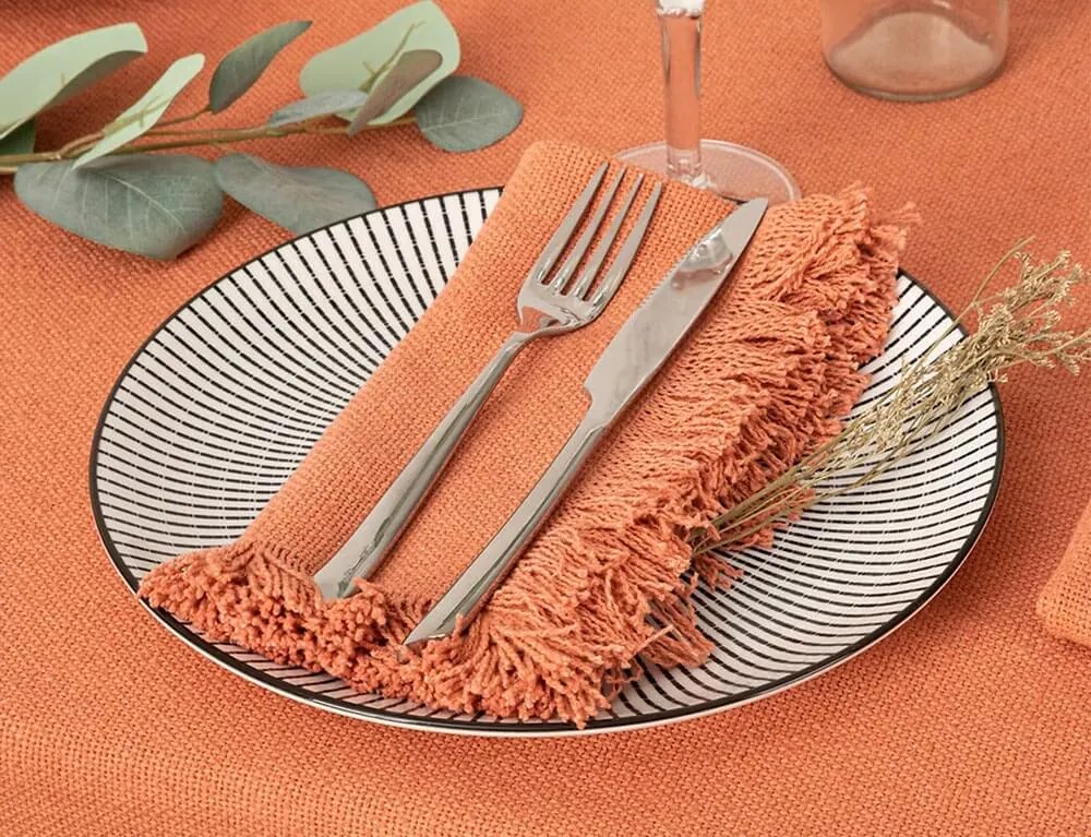 Σετ Πετσέτες φαγητού Maha Atmosphera με κρόσσια και διαστάσεις 40x40cm - Pink terracotta - 2 τεμάχια