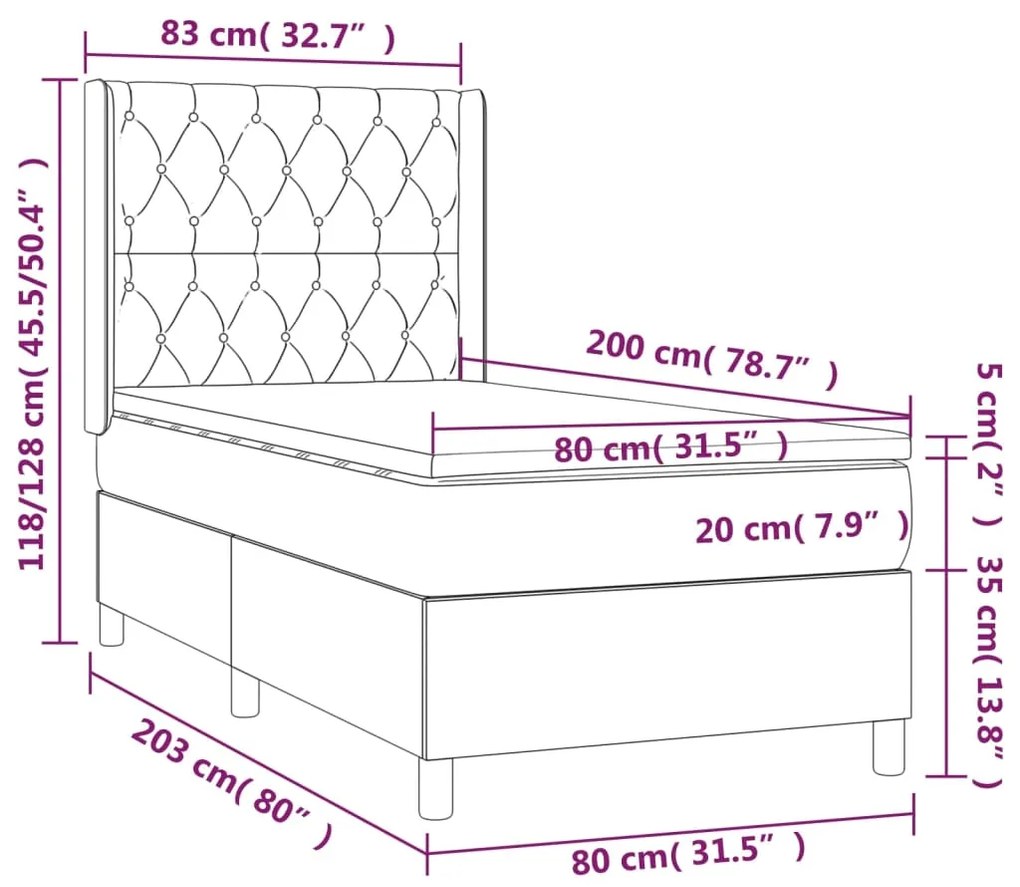 vidaXL Κρεβάτι Boxspring με Στρώμα Κρεμ 80 x 200 εκ. Υφασμάτινο