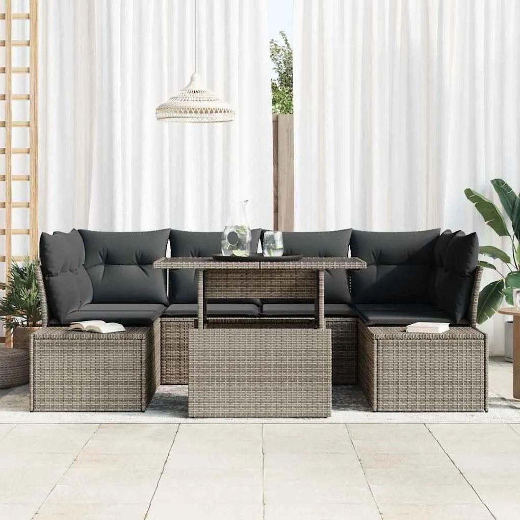 vidaXL Σετ Καναπέ Κήπου με μαξιλάρι 7 pcs Γκρι 100 x 55 x 73 εκ