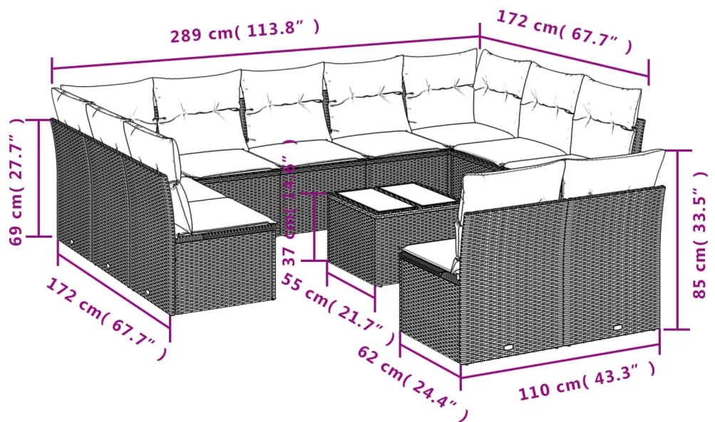 vidaXL Σαλόνι Κήπου Σετ 12 τεμ. Μπεζ Συνθετικό Ρατάν με Μαξιλάρια