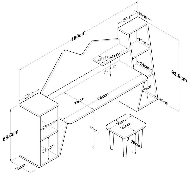 Σετ γραφείου παιδικό Bubble 3 τεμ καρυδί-λευκό 180x45x93.5εκ