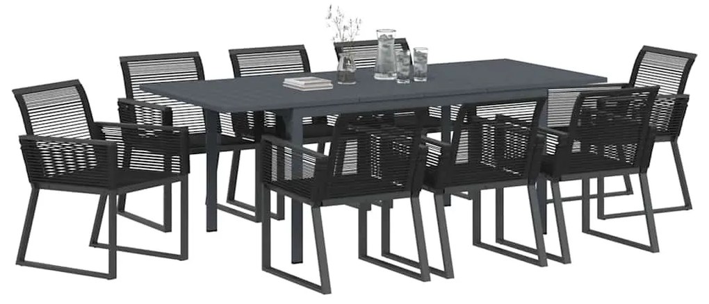vidaXL Σέτ φαγητού για κήπο 9 pcs Μαύρο Πολυ ράταν