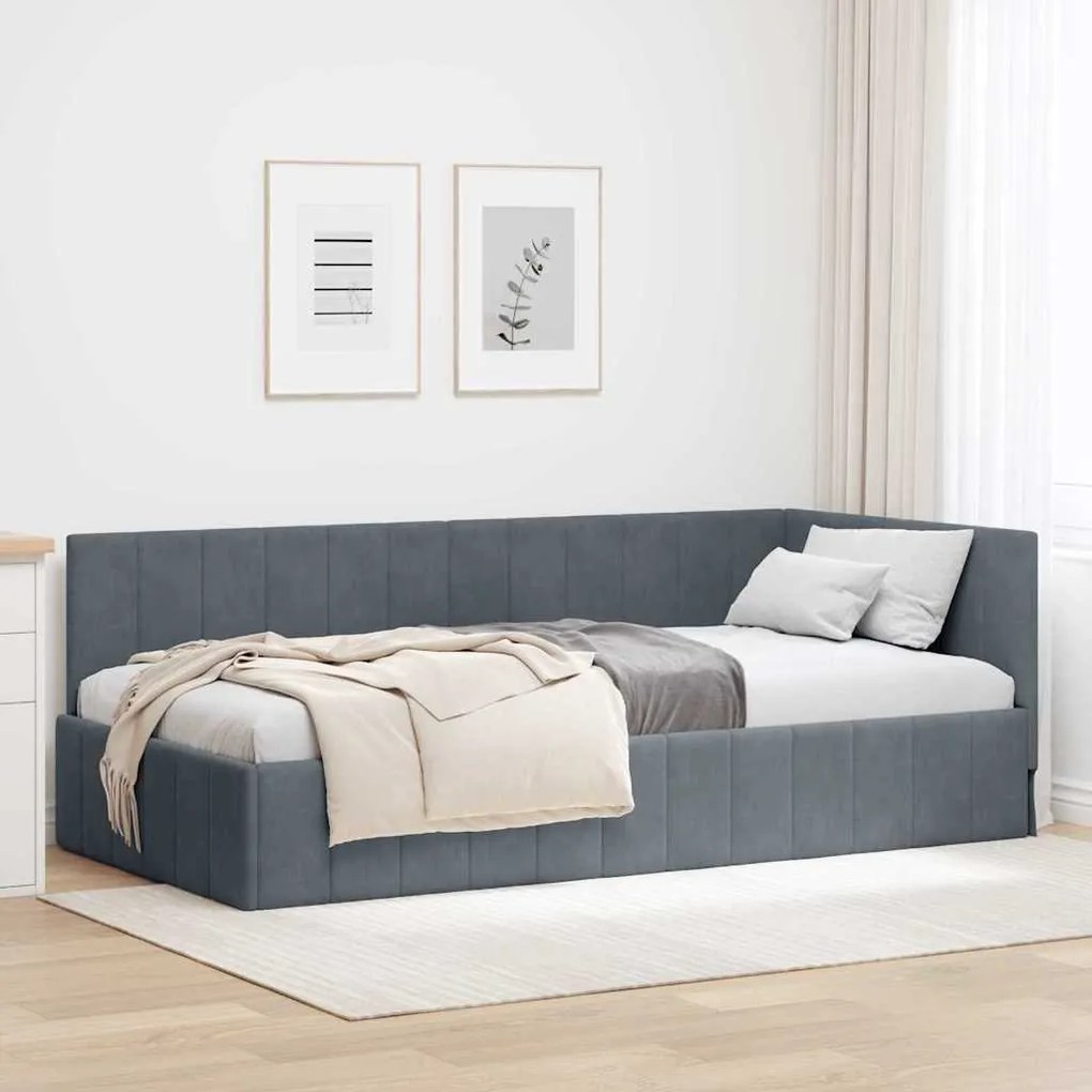 vidaXL Κρεβάτι Γωνίας με κεφαλάρι Σκούρο γκρι 100 x 200 cm Βελούδο