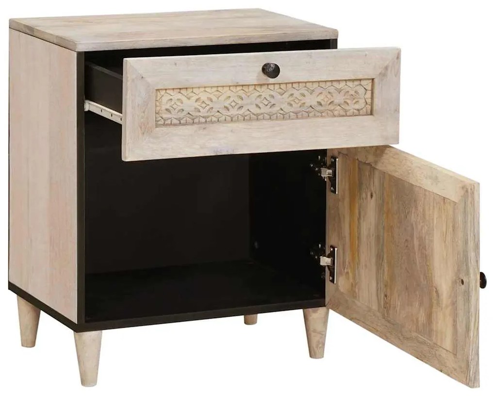 vidaXL Κομοδίνο με συρτάρι Μπεζ 50 x 33 x 60 εκ Μασίφ ξύλο μάνγκο