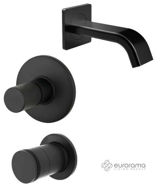Eurorama RES PRO Μίκτης εντοιχισμού &amp; La Torre εκτροπέας περιστροφικός 2 εξόδων &amp; Στόμιο επίτοιχο 14,2cm Φ31mm Black Matt