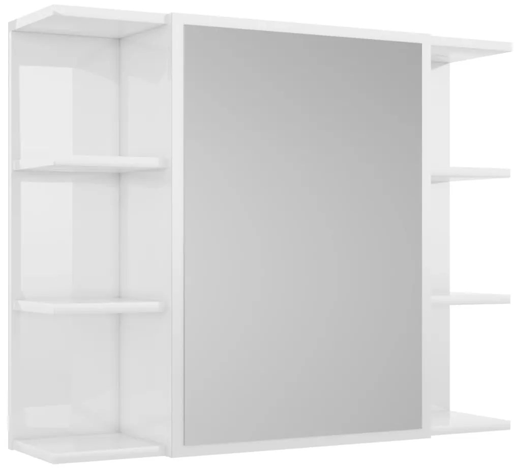 vidaXL Καθρέφτης Μπάνιου Γυαλιστερό Λευκό 80x20,5x64εκ. από Επεξ. Ξύλο