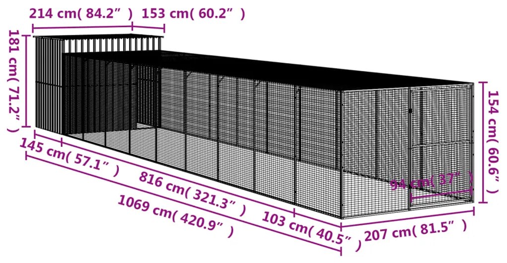 ΣΠΙΤΑΚΙ ΣΚΥΛΟΥ ΜΕ ΑΥΛΗ ΑΝΘΡΑΚΙ 214X1069X181 ΕΚ. ΓΑΛΒΑΝ. ΧΑΛΥΒΑΣ 3189135