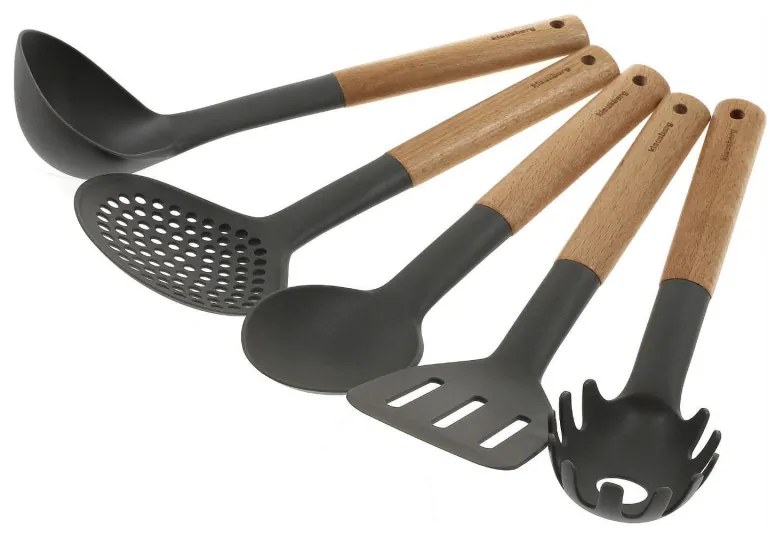 Σετ μαγειρικών σκευών Klausberg KB 7511, 5 μέρη, οξιά και νάιλον, γκρι