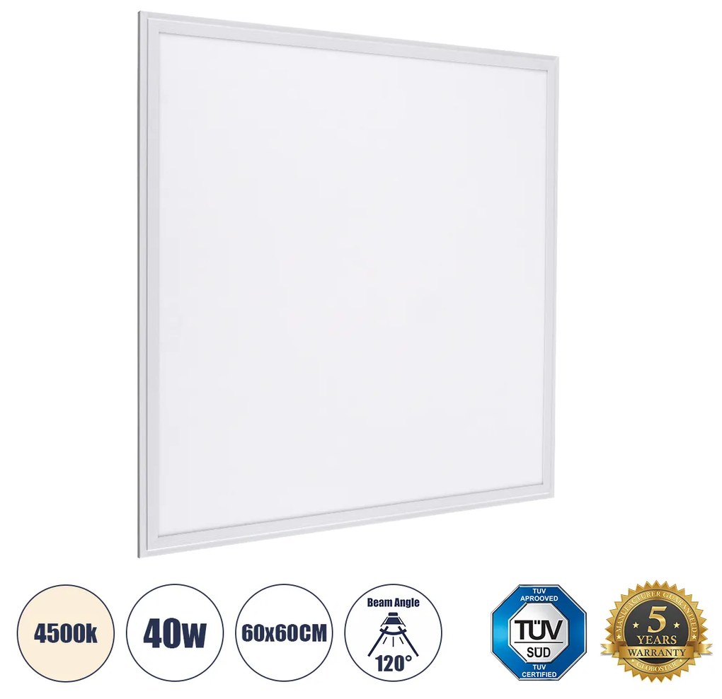 GloboStar® 60207 Χωνευτό LED Panel Milky Super Slim 60x60cm 40W 3800lm 120° CRI≥80Ra UGR<19 AC 220-240V IP20 Μ60 x Π60 x Υ1.5cm - Φυσικό Λευκό 4500K - TÜV Certified Driver - 5 Years Warranty