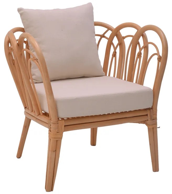 Πολυθρόνα Tania pakoworld φυσικό rattan-λευκό μαξιλάρι 76x76x76εκ