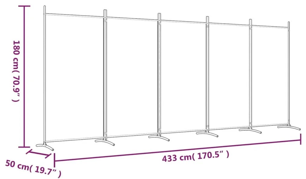 Διαχωριστικό Δωματίου με 5 Πάνελ Ανθρακί 433x180 εκ. από Ύφασμα - Ανθρακί