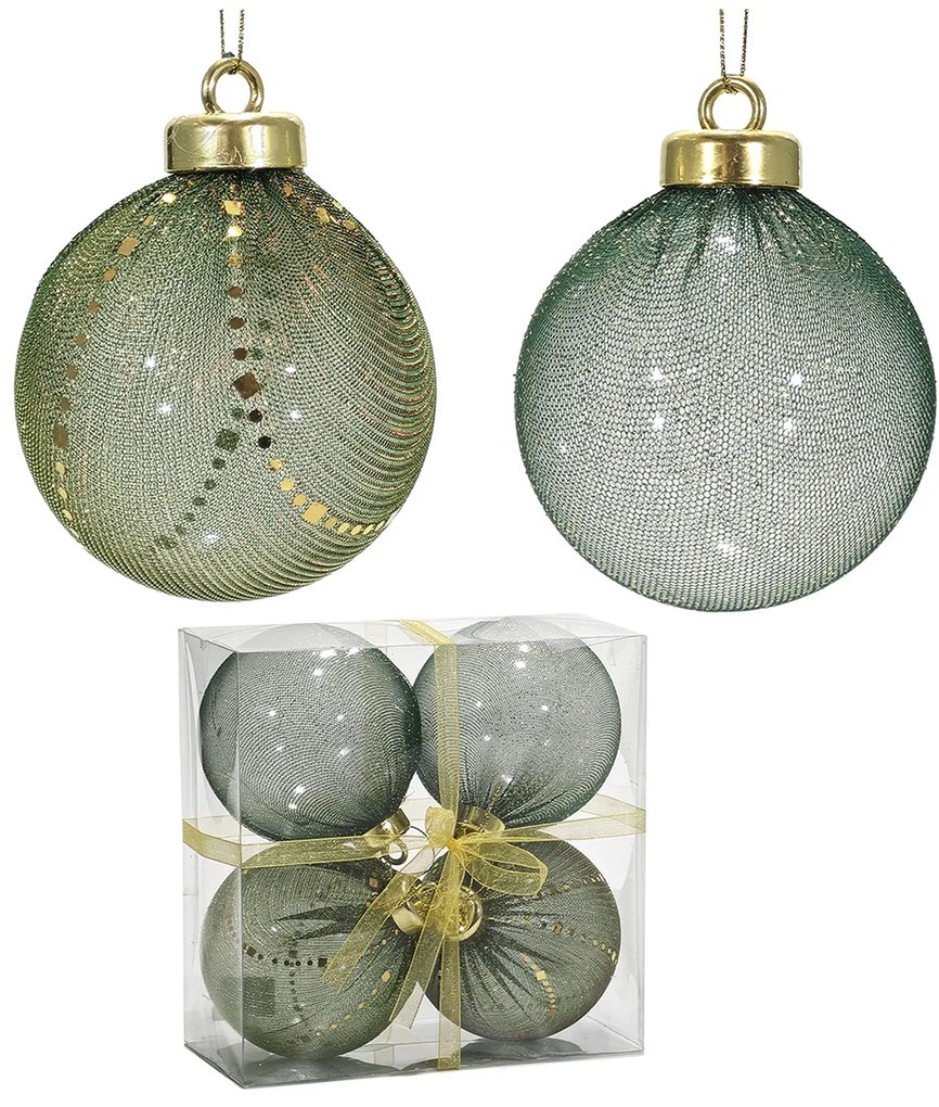 Χριστουγεννιάτικη Μπάλα Πράσινο 100mm Σετ 4Τμχ