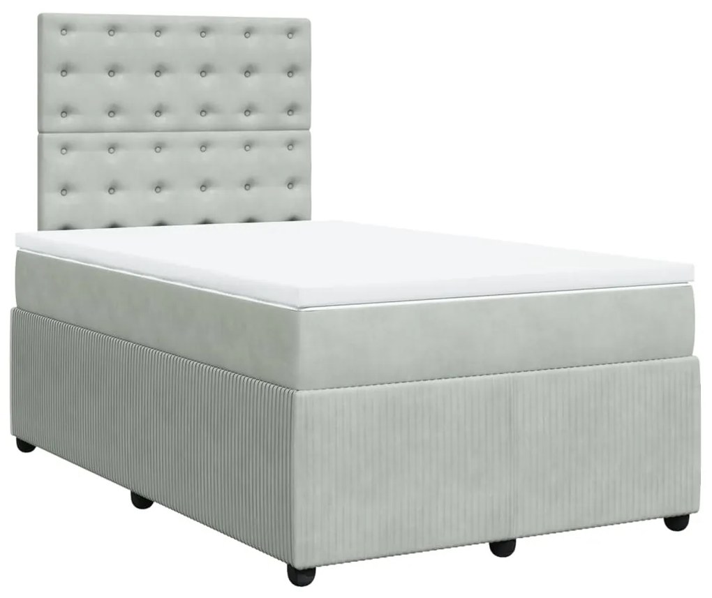 Κρεβάτι Boxspring με Στρώμα Ανοιχτό Γκρι 120x190 εκ. Βελούδινο - Γκρι