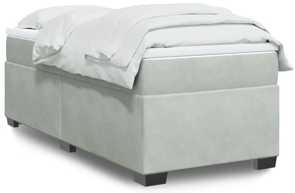 vidaXL Κρεβάτι Boxspring με Στρώμα Ανοιχτό Γκρι 90x200 εκ. Βελούδινο
