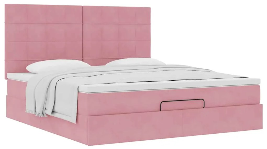 vidaXL Οθωμανικό κρεβάτι με στρώματα ροζ 180x200cm Velvet
