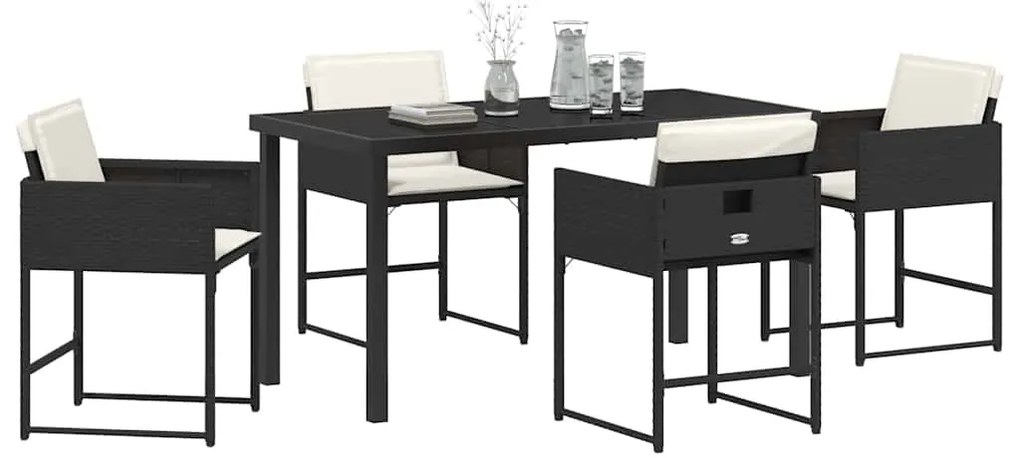 vidaXL Σέτ φαγητού για κήπο με μαξιλάρι 5 pcs Μαύρο συνθετικό ρατάν