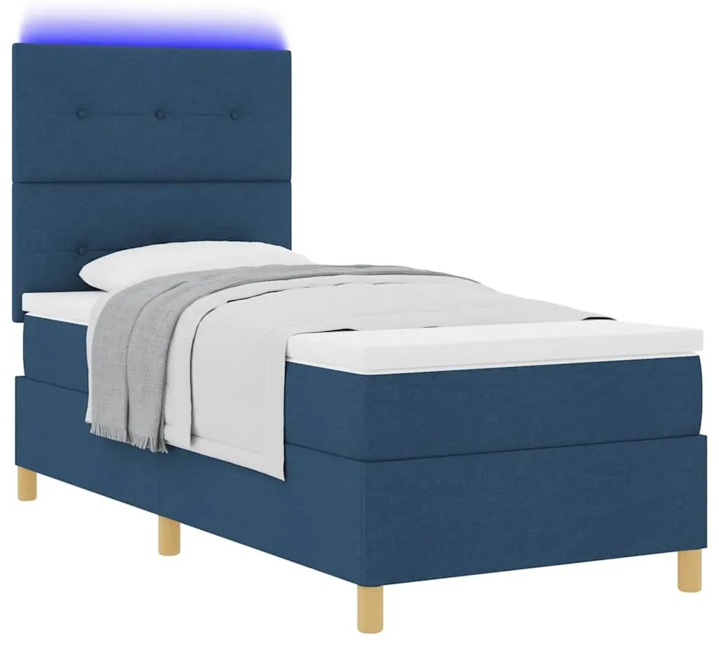 vidaXL Κρεβάτι με ελατήρια με στρώμα Μπλε 90 x 200 cm ύφασμα
