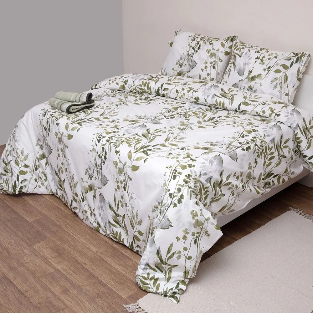 Παπλωματοθήκη Όλιβ (Σετ 2τμχ) White-Green Viopros Μονό 160x240cm 100% Βαμβάκι
