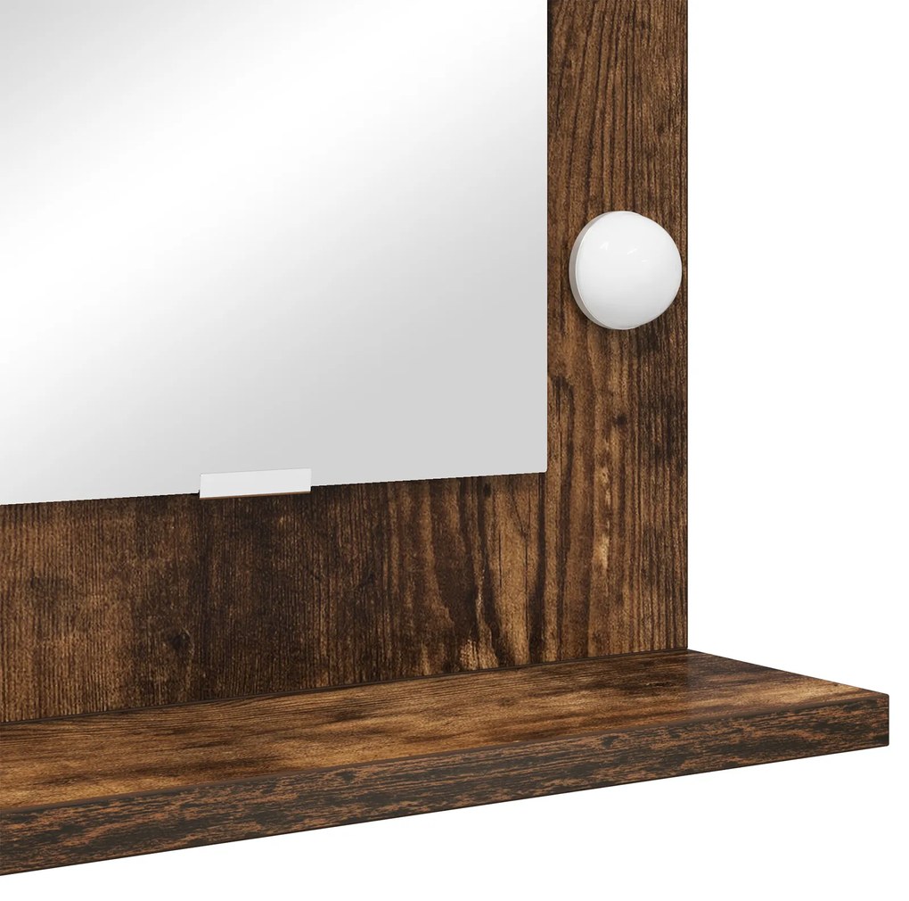 vidaXL Καθρέφτης Vanity με LED Φώτα Καπνιστού Δρυ 60x55x18 εκ.